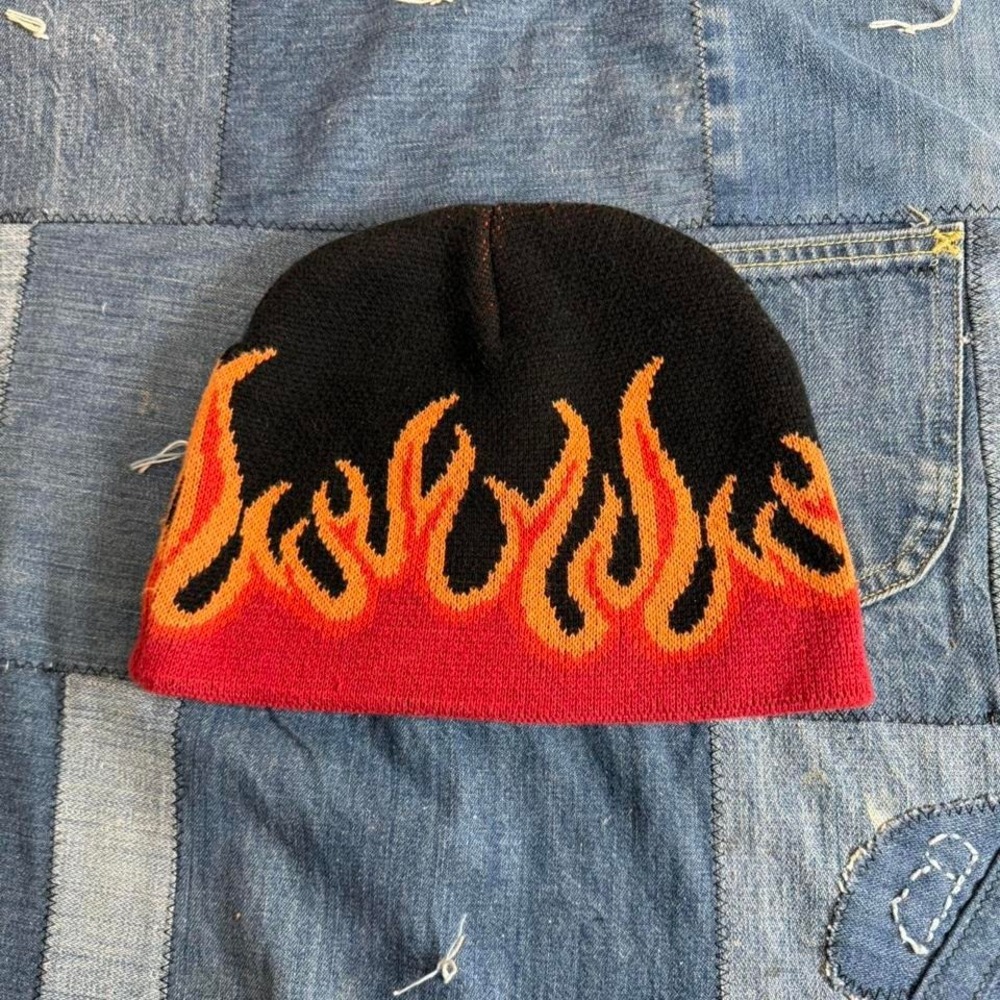 Black & red flame beanie